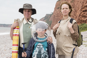 Camping. Image shows from L to R: Robin (Steve Pemberton), Archie (Oaklee Pendergast), Fiona (Vicki Pepperdine). Copyright: Baby Cow Productions