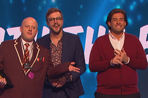 CelebAbility. Image shows from L to R: Marek Larwood, Iain Stirling, James Argent. Copyright: Potato