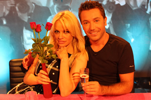 Celebrity Juice. Image shows from L to R: Pamela Anderson, Gino D'Acampo