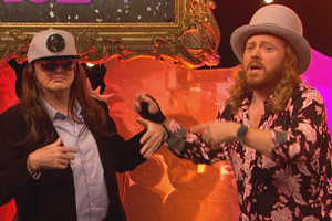 Celebrity Juice. Image shows from L to R: Louis Walsh, Leigh Francis. Copyright: Talkback