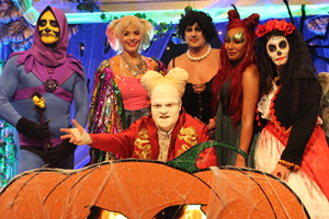 Celebrity Juice. Image shows from L to R: Will Mellor, Holly Willoughby, Leigh Francis, Paddy McGuinness, Melanie Brown, Anna Richardson