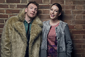 Chain Reaction. Image shows from L to R: Joe Lycett, Katherine Ryan. Copyright: BBC