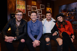 The Chris Ramsey Show. Image shows from L to R: Iain Stirling, Chris Ramsey, Chris Hughes, Brooke Vincent. Copyright: Avalon Television