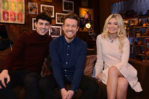 The Chris Ramsey Show. Image shows from L to R: Matt Richardson, Chris Ramsey, Georgia Toffolo. Copyright: Avalon Television