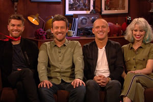 The Chris Ramsey Show. Image shows from L to R: Joel Dommett, Chris Ramsey, Jamie Laing, Kimberly Wyatt. Copyright: Avalon Television