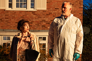 The Cleaner. Image shows from L to R: Sheila (Helena Bonham Carter), Paul 'Wicky' Wickstead (Greg Davies)
