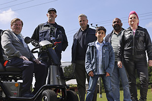 The Cleaner. Image shows left to right: Simon (Vaun Earl Norman), Paul 'Wicky' Wickstead (Greg Davies), Justin (Ben Willbond), Danny (Zachary Cohen), Dicky Daw (Naveed Khan), Marnie (Rosie Cavaliero)