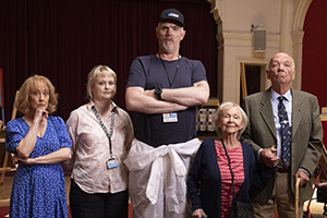 The Cleaner. Image shows left to right: Sue (Paula Wilcox), Margaret (Philippa Dunne), Paul 'Wicky' Wickstead (Greg Davies), Maud (Sheila Reid), Frank (Roger Sloman)