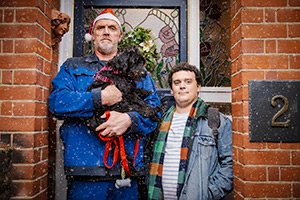 The Cleaner. Image shows left to right: Paul 'Wicky' Wickstead (Greg Davies), Robert Kendrick (Robbie Curran)