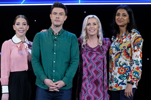 Comedians Giving Lectures. Image shows from L to R: Katherine Ryan, Ed Gamble, Sara Pascoe, Sindhu Vee. Copyright: 12 Yard Productions