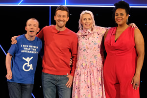 Comedians Giving Lectures. Image shows from L to R: Lee Ridley, Chris Ramsey, Sara Pascoe, Desiree Burch. Copyright: 12 Yard Productions