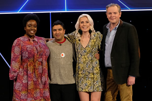Comedians Giving Lectures. Image shows from L to R: Lolly Adefope, Mr Swallow (Nick Mohammed), Sara Pascoe, Miles Jupp. Copyright: 12 Yard Productions