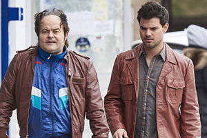 Cuckoo. Image shows from L to R: Steve (Kenneth Collard), Dale (Taylor Lautner). Copyright: Roughcut Television