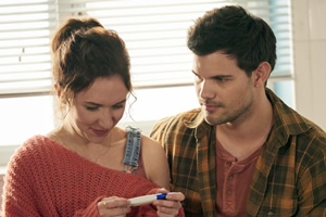 Cuckoo. Image shows from L to R: Rachel (Esther Smith), Dale (Taylor Lautner). Copyright: Roughcut Television