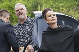 Cuckoo. Image shows from L to R: Ken (Greg Davies), Ivy (Andie MacDowell). Copyright: Roughcut Television