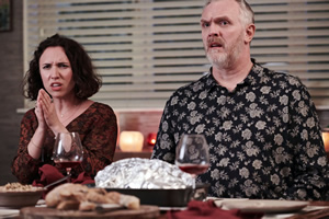 Cuckoo. Image shows from L to R: Rachel (Esther Smith), Ken (Greg Davies). Copyright: Roughcut Television