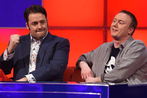 Dara O Briain's Go 8 Bit. Image shows from L to R: Jason Manford, Steve McNeil. Copyright: DLT Entertainment Ltd.