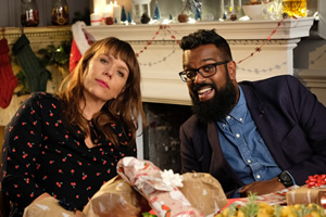 Dave's Advent Calendar. Image shows from L to R: Kerry Godliman, Romesh Ranganathan