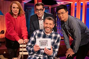 Dave Gorman: Terms And Conditions Apply. Image shows from L to R: Sara Barron, Richard Osman, Dave Gorman, Phil Wang. Copyright: Avalon Television