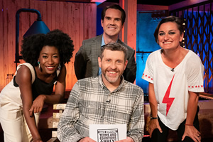 Dave Gorman: Terms And Conditions Apply. Image shows from L to R: Sophie Duker, Jimmy Carr, Dave Gorman, Zoe Lyons. Copyright: Avalon Television