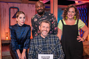 Dave Gorman: Terms And Conditions Apply. Image shows from L to R: Katherine Ryan, Darren Harriott, Dave Gorman, Jessica Fostekew. Copyright: Avalon Television