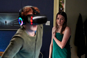 Dead Pixels. Image shows from L to R: Nicholas 'Nicky' Kettle (Will Merrick), Alison (Charlotte Ritchie)