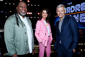 The Deirdre O'Kane Show. Image shows from L to R: Reginald D Hunter, Deirdre O'Kane, Des Bishop