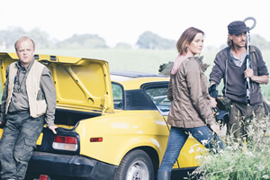 Detectorists. Image shows from L to R: Lance Stater (Toby Jones), Becky (Rachael Stirling), Andy Stone (Mackenzie Crook)