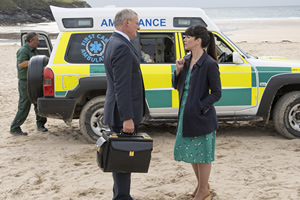 Doc Martin. Image shows from L to R: Dr Martin Ellingham (Martin Clunes), Louisa Glasson (Caroline Catz)