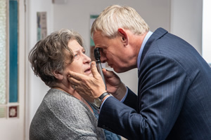 Doc Martin. Image shows from L to R: Angela Sim (Caroline Quentin), Dr Martin Ellingham (Martin Clunes)