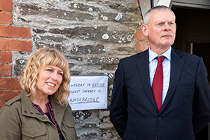 Doc Martin. Image shows left to right: Abigail (Fay Ripley), Dr Martin Ellingham (Martin Clunes)