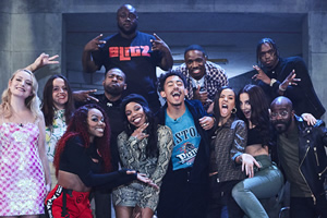 Don't Hate The Playaz. Image shows from L to R: Amelia Dimoldenberg, Luisa Omielan, Lady Leshurr, Darren Harriott, Shortee Blitz, London Hughes, Jordan Stephens, Casyo Johnson, Maya Jama, Tulisa Contostavlos, Karl Wilson, Melvin Odoom