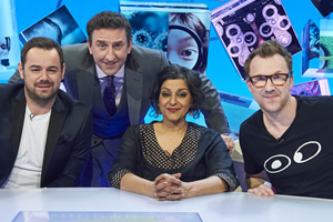Duck Quacks Don't Echo. Image shows from L to R: Danny Dyer, Lee Mack, Meera Syal, Jason Byrne. Copyright: Magnum Media