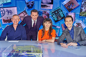 Duck Quacks Don't Echo. Image shows from L to R: Martin Clunes, Lee Mack, Aisling Bea, Jimmy Carr. Copyright: Magnum Media