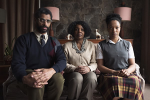 The End Of The F***ing World. Image shows from L to R: Bonnie's Dad (Karl Collins), Bonnie's Mum (Nadine Marshall), Bonnie (Naomi Ackie)