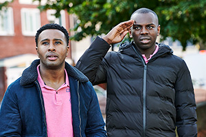 Enterprice. Image shows from L to R: Jeremiah (Trieve Blackwood-Cambridge), Kazim (Kayode Ewumi). Copyright: Fudge Park