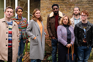 Finding Alice. Image shows from L to R: Graham (Graeme Hawley), Leanne (Amanda Wilkin), Alice (Keeley Hawes), Nathan (Rhashan Stone), Tina (Mary Roscoe), Ollie (Robert Lonsdale), Zack (Daniel Laurie)