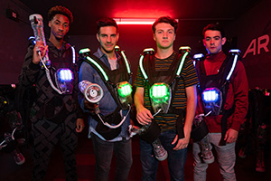 The First Team. Image shows from L to R: Benji Achebe (Shaquille Ali-Yebuah), Carlos Velez (Vadhir Derbez), Mattie Sullivan (Jake Short), Jack Turner (Jack McMullen)