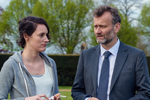 Fleabag. Image shows from L to R: Fleabag (Phoebe Waller-Bridge), Bank Manager (Hugh Dennis). Copyright: Two Brothers Pictures