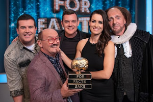 For Facts Sake. Image shows from L to R: Paddy Houlihan, Brendan O'Carroll, Danny O'Carroll, Kirsty Gallacher, Pat Shields