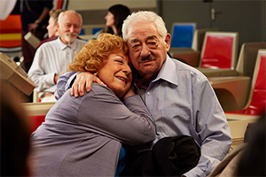 Friday Night Dinner. Image shows left to right: Nellie (Frances Cuka), Mr Morris (Harry Landis)