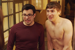 Friday Night Dinner. Image shows from L to R: Adam (Simon Bird), Jonny (Tom Rosenthal)