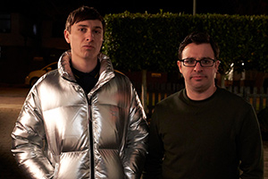 Friday Night Dinner. Image shows from L to R: Jonny (Tom Rosenthal), Adam (Simon Bird)