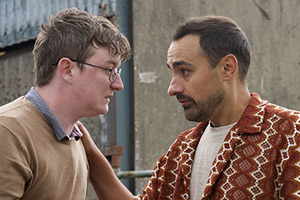 Funboys. Image shows left to right: Callum Brown (Ryan Dylan), David Wilton (Jamie Demetriou)