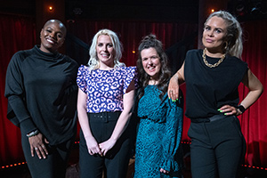 Funny Festival Live. Image shows from L to R: Thanyia Moore, Sara Pascoe, Rosie Jones, Joanne McNally. Copyright: Phil McIntyre Entertainment