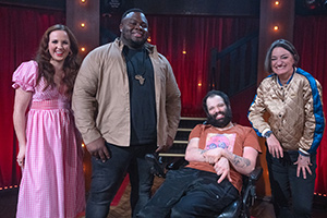 Funny Festival Live. Image shows from L to R: Catherine Bohart, Nabil Abdulrashid, Tim Renkow, Zoe Lyons. Copyright: Phil McIntyre Entertainment