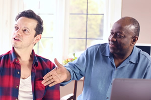 Getting Back With Dave Benson Phillips. Image shows from L to R: Ryan Marten (James Podmore), Dave (Dave Benson Phillips)