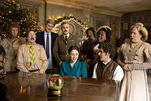 Ghosts. Image shows from L to R: Robin (Laurence Rickard), Pat (Jim Howick), Julian (Simon Farnaby), Captain (Ben Willbond), Alison (Charlotte Ritchie), Mary (Katy Wix), Kitty (Lolly Adefope), Thomas (Mathew Baynton), Lady Button (Martha Howe-Douglas). Copyright: Monumental Pictures