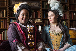 Ghosts. Image shows left to right: Kitty (Lolly Adefope), Eleanor (Emma Sidi)