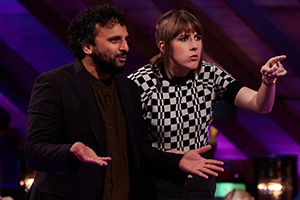 Guessable?. Image shows left to right: Nish Kumar, Maisie Adam